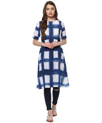 blue printed cotton stitched kurti 1