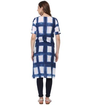 blue printed cotton stitched kurti 3