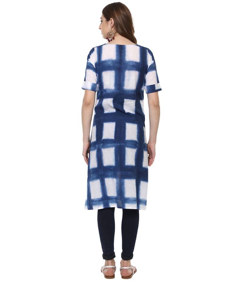 blue printed cotton stitched kurti