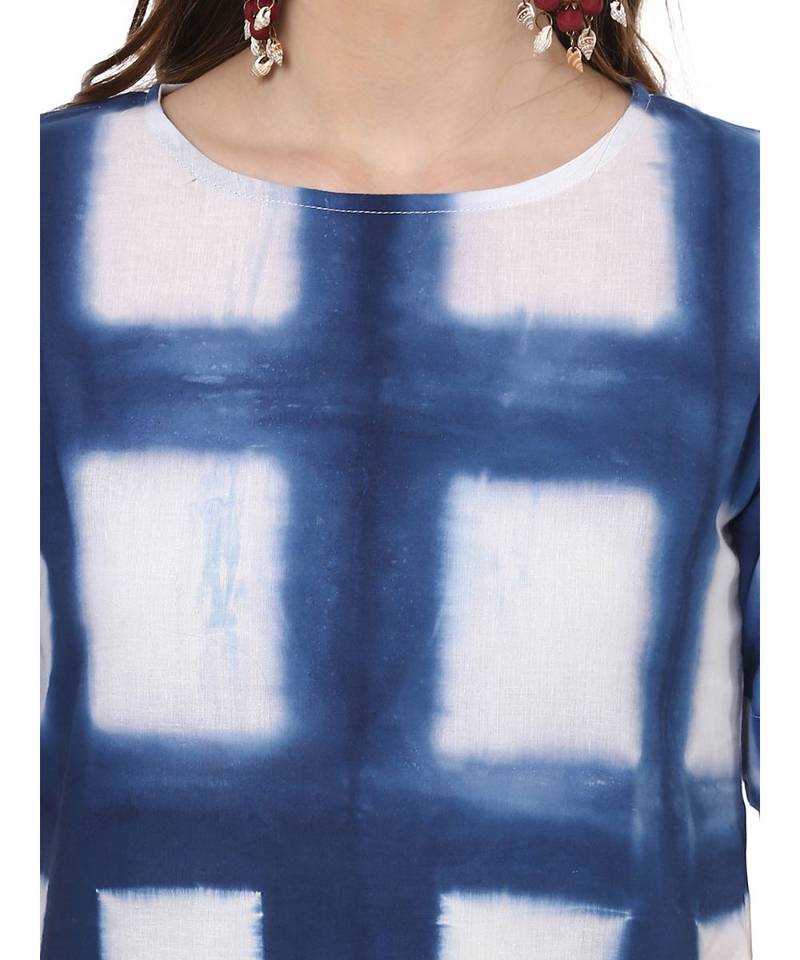 blue printed cotton stitched kurti