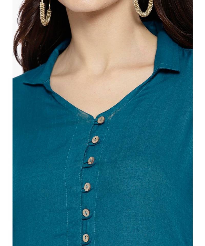 green plain rayon stitched kurti
