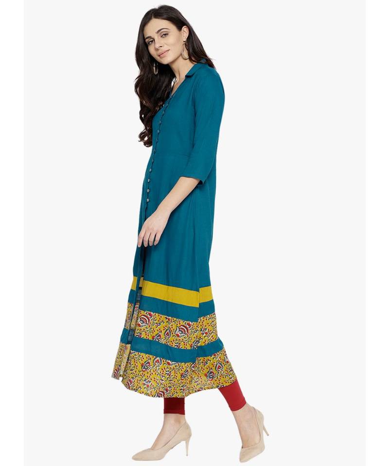 green plain rayon stitched kurti