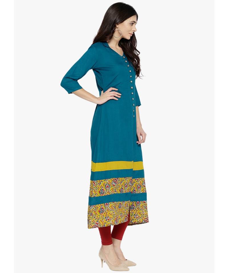 green plain rayon stitched kurti