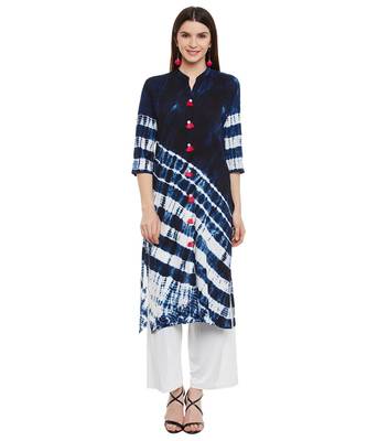 blue printed rayon stitched kurti 1
