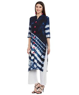 blue printed rayon stitched kurti 3