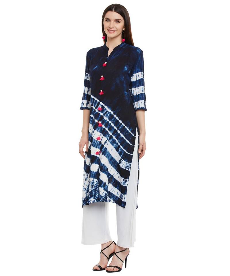 blue printed rayon stitched kurti