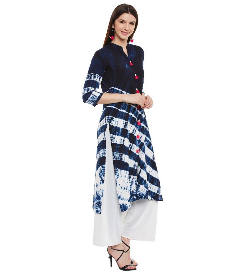 blue printed rayon stitched kurti