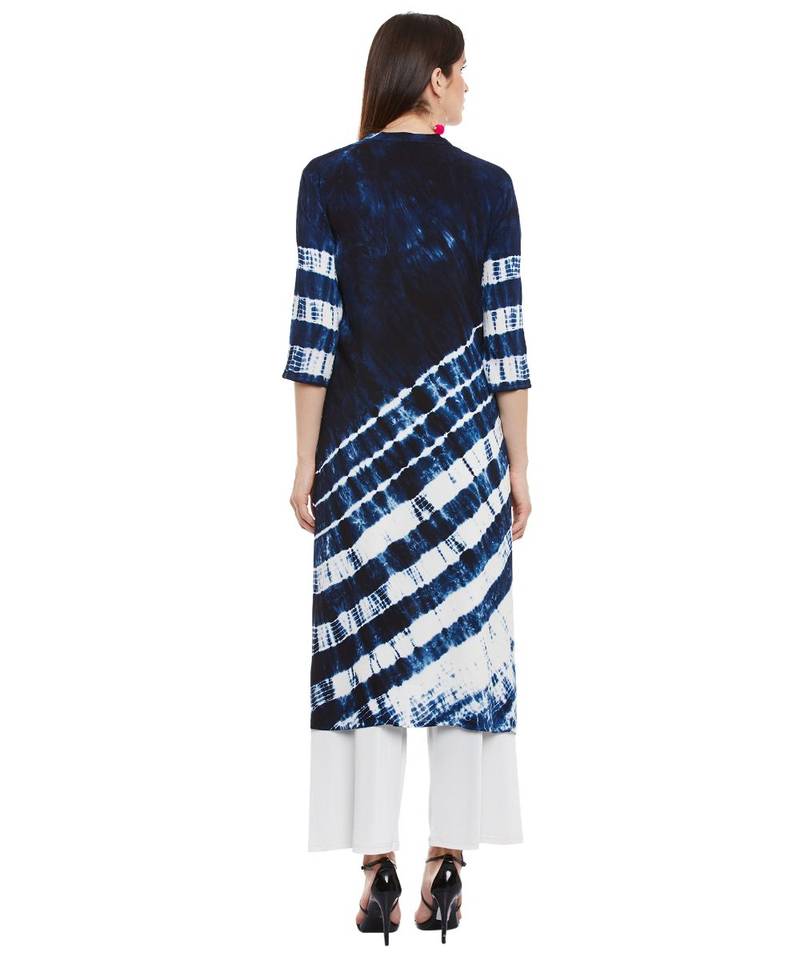 blue printed rayon stitched kurti