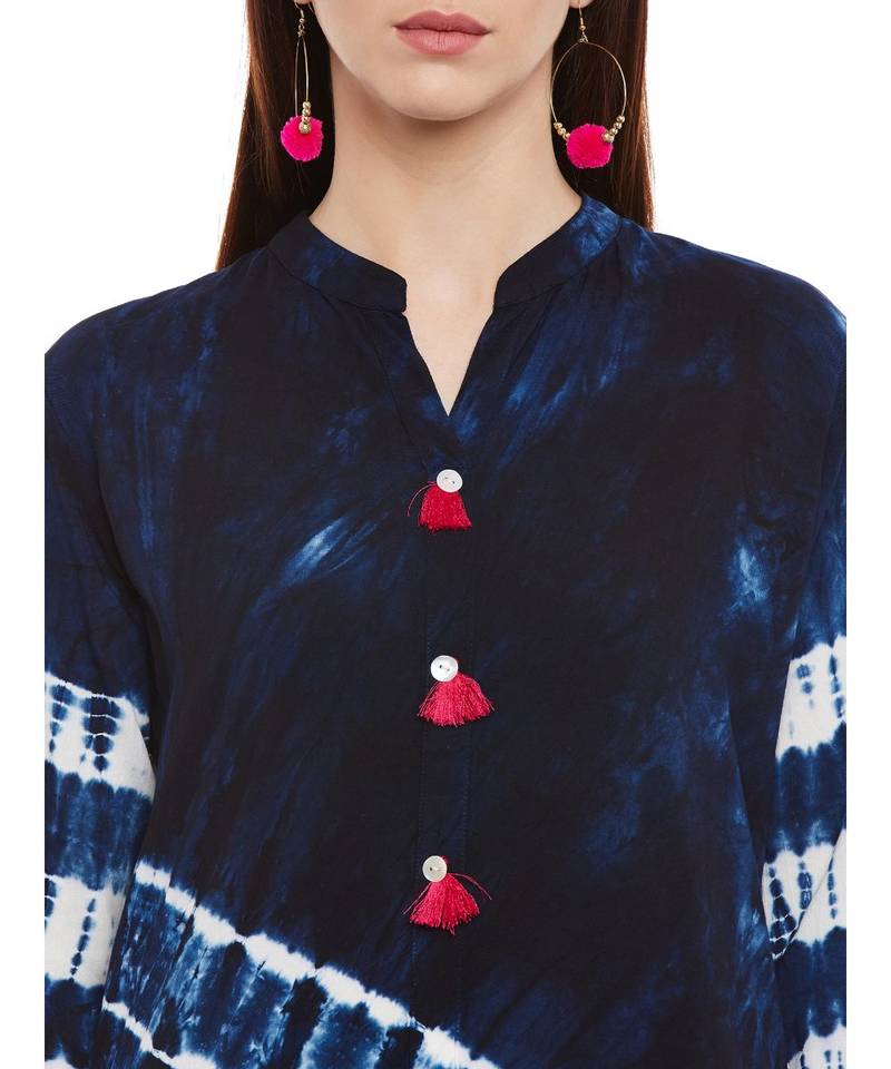 blue printed rayon stitched kurti