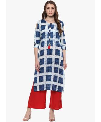 blue printed cotton stitched kurti 1