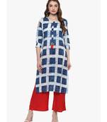 blue printed cotton stitched kurti