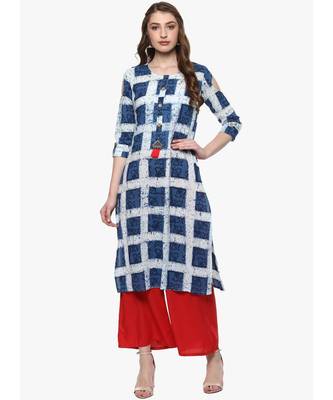 blue printed cotton stitched kurti 2