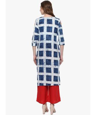 blue printed cotton stitched kurti 3