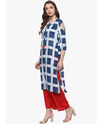 blue printed cotton stitched kurti 4
