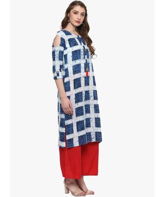 blue printed cotton stitched kurti 5