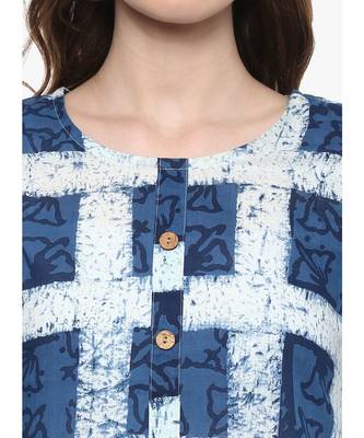 blue printed cotton stitched kurti 6