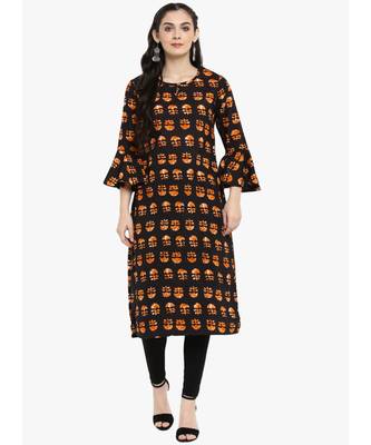 black printed cotton stitched kurti 1