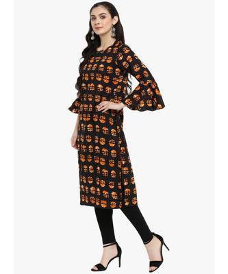 black printed cotton stitched kurti 4
