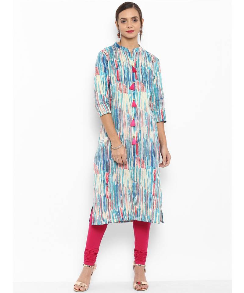 multicolor printed cotton stitched kurti