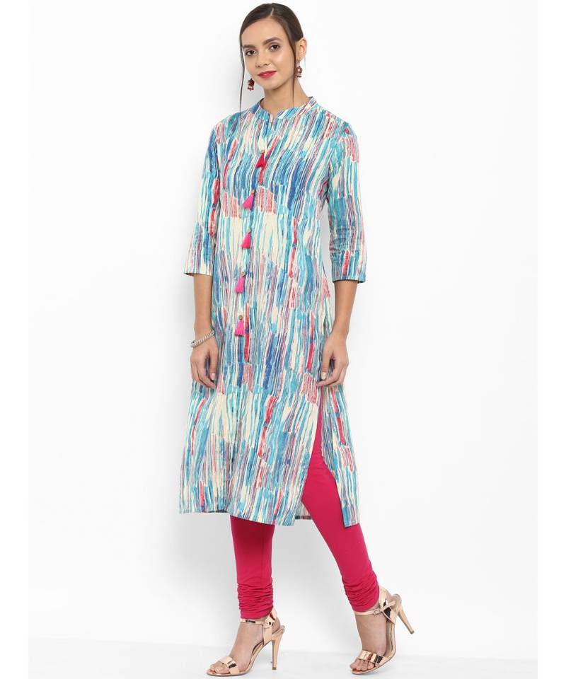 multicolor printed cotton stitched kurti