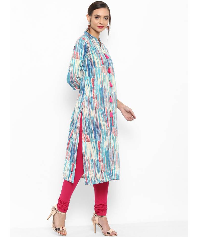 multicolor printed cotton stitched kurti