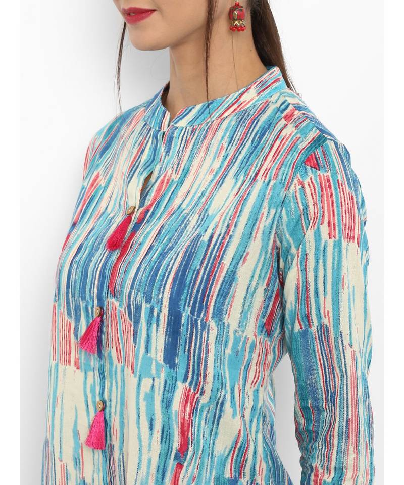 multicolor printed cotton stitched kurti