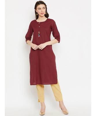maroon printed cotton stitched kurti 1
