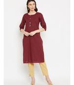 maroon printed cotton stitched kurti