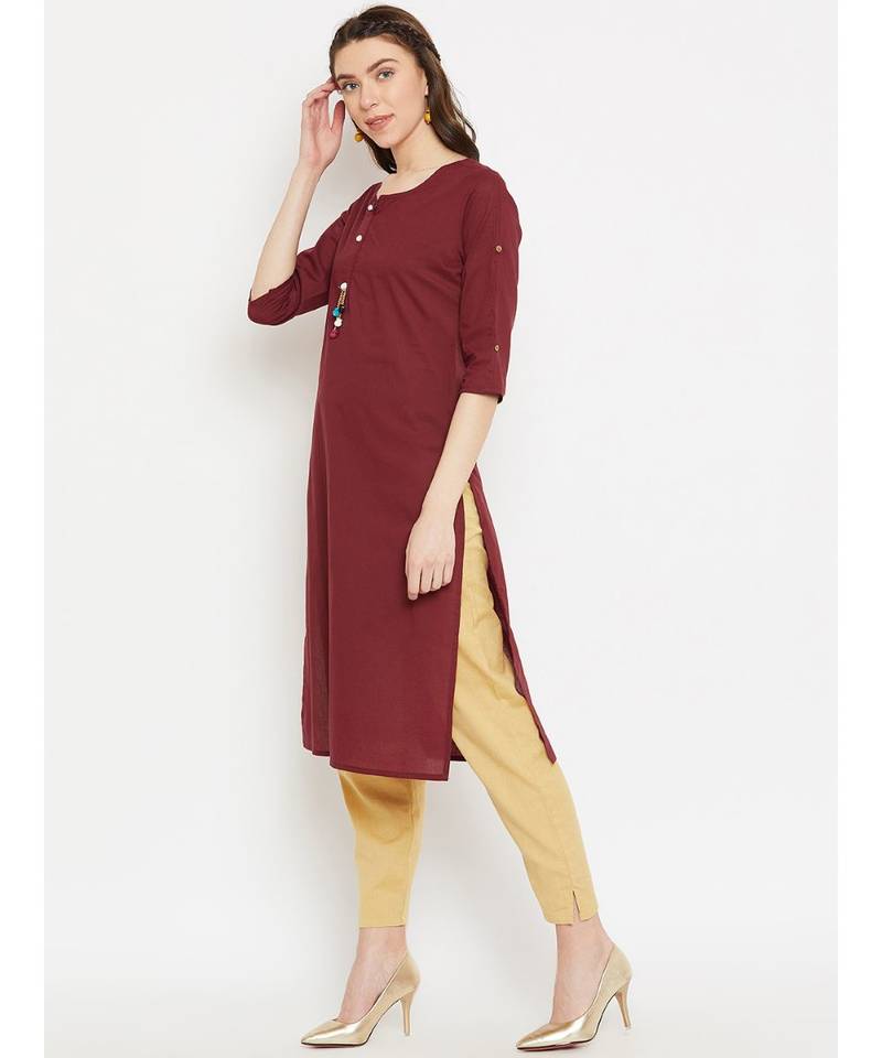 maroon printed cotton stitched kurti