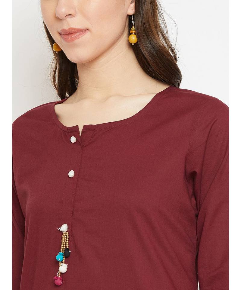 maroon printed cotton stitched kurti