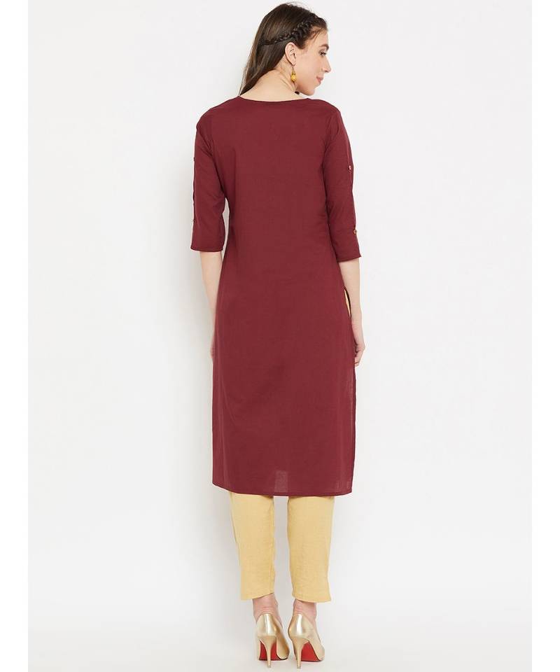 maroon printed cotton stitched kurti