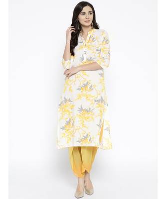 white printed cotton stitched kurti 1
