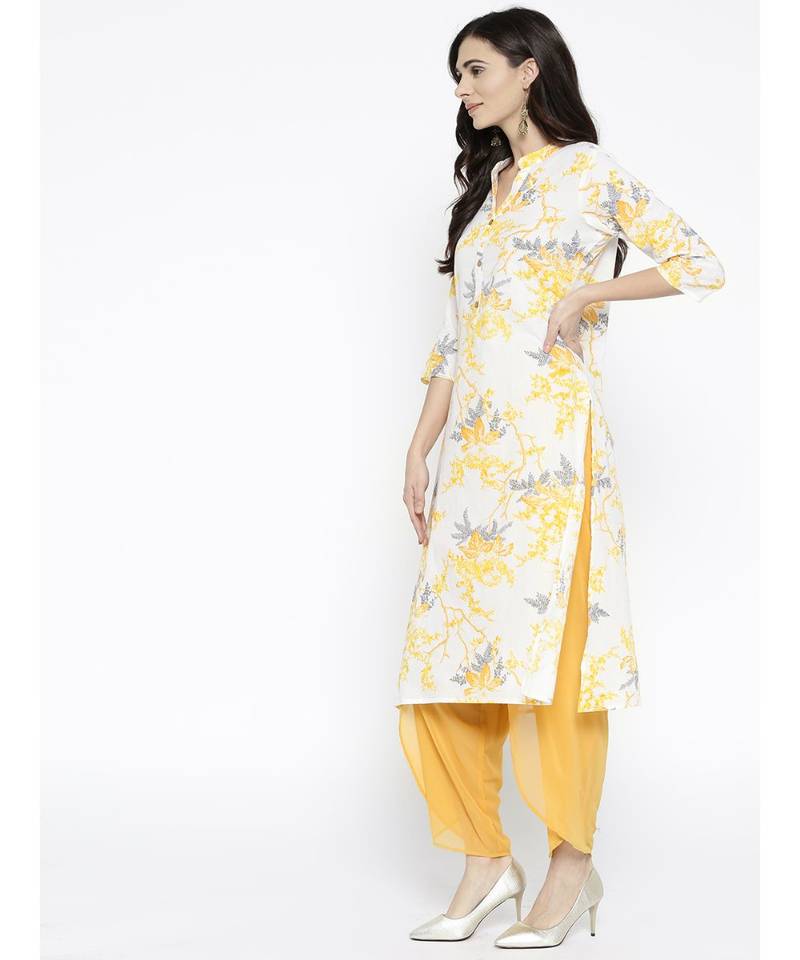 white printed cotton stitched kurti