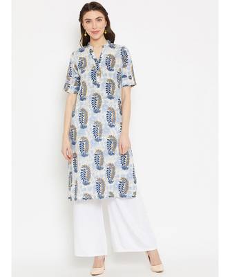 white printed cotton stitched kurti 1