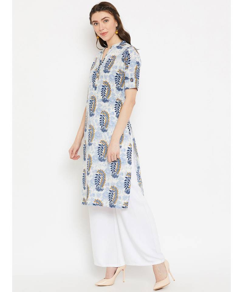 white printed cotton stitched kurti