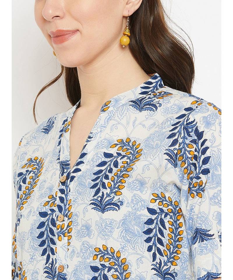 white printed cotton stitched kurti
