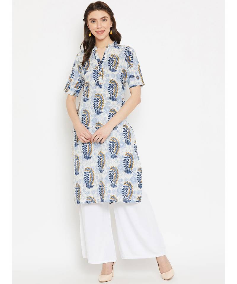 white printed cotton stitched kurti