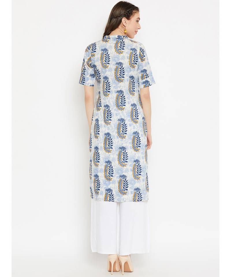 white printed cotton stitched kurti