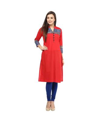 red plain cotton stitched kurti 1