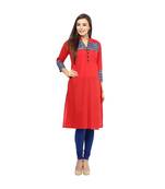 red plain cotton stitched kurti