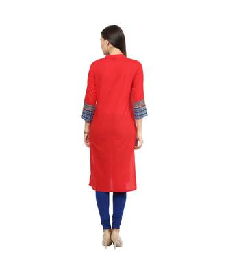 red plain cotton stitched kurti 2