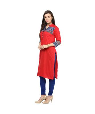 red plain cotton stitched kurti 3