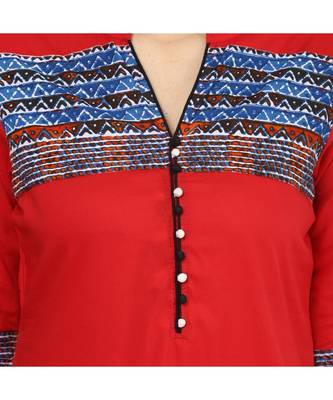 red plain cotton stitched kurti 4