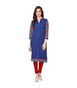 blue printed cotton stitched kurti