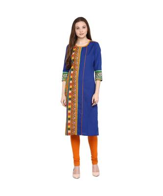 blue printed cotton stitched kurti 1