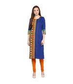 blue printed cotton stitched kurti