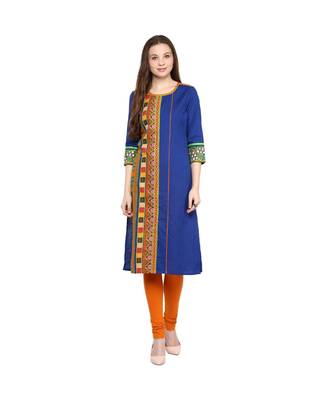 blue printed cotton stitched kurti 2