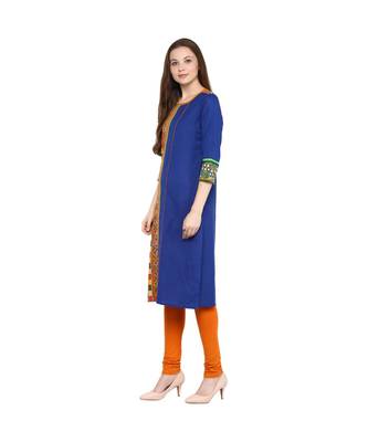 blue printed cotton stitched kurti 4