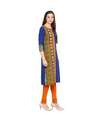 blue printed cotton stitched kurti 5