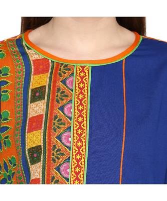 blue printed cotton stitched kurti 6